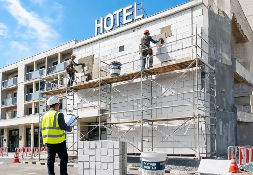 Hotel tile facade installation